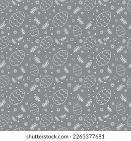 Easter eggs seamless pattern on stroke outline. Easter holiday background for printing, wallpaper or fabric.