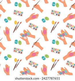 Easter eggs seamless pattern. Painted colorful eggs. Happy Easter. Vector illustration in flat style
