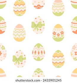 Easter eggs seamless pattern. Painted eggs. Happy Easter. Vector illustration in flat style