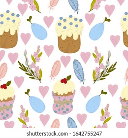 Easter eggs seamless pattern, seasonal traditional spring background. Bright stylish easter pattern on, white background
