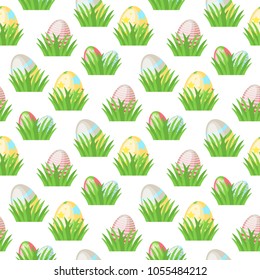 Easter eggs seamless pattern vector background holiday decoration spring celebration traditional greeting symbols flower illustration.