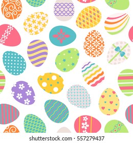 Easter eggs seamless pattern. Vector colored ostern background with floral patterns.