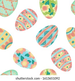 Easter eggs seamless vector pattern. Watercolor imitation vector illustration. Bright and fresh easter fabric print. 