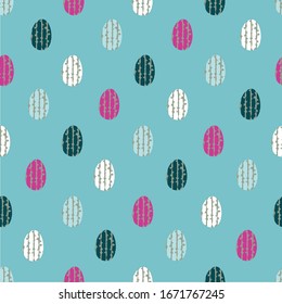 Easter eggs seamless vector pattern on blue background. Decorative simple surface print design. Great for holiday greeting cards, invitations, fabric, wrapping paper and packaging