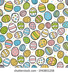 Easter eggs seamless vector pattern  Cute colored eggs white background illustration 