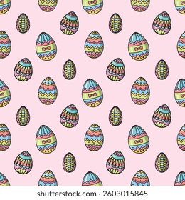 Easter eggs. Seamless vector pattern for fabric design, wrapping paper, wallpapers.  Hand drawn.
