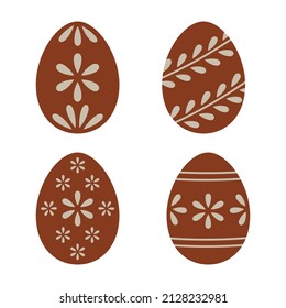 Huevos de Pascua de color marrón con un adorno. Ilustración vectorial en un sencillo estilo plano.