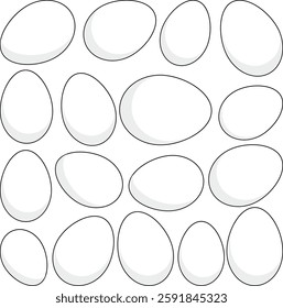 Easter eggs set. Candy chocolate eggs, painted eggs for traditional holiday celebration. Vector black and white coloring page.