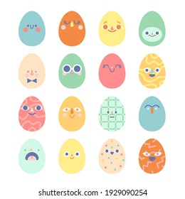 Easter eggs set. Collection of eggs with abstract and funny faces