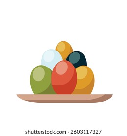 Easter eggs set ,collection colorful eggs on a plate, happy Easter in vector