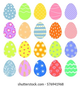 Easter eggs set, collection isolated on white background.