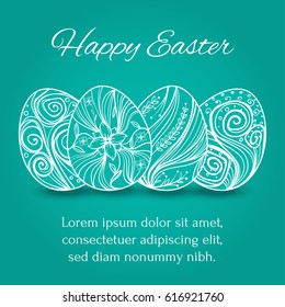 Easter eggs set collection on turquoise background, vector illustration.