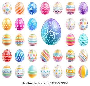 Easter eggs set color with different and patterns texture. Vector illustrations.