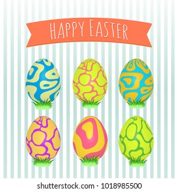 Easter eggs set. Colorful holiday patterns. Realistic Easter eggs. 3D. Vector background. Spring holiday ornament.Decorative collection on artistic background. Vintage vector design illustration.
