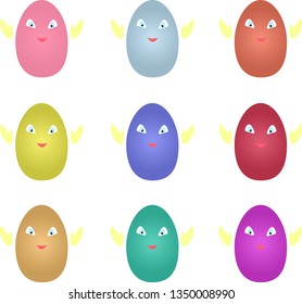 Easter eggs. Set of colorful luminous eggs. Spring holiday. Vector illustration. On a white background
