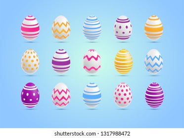 Easter Eggs. Set of colorful realistic Easter Eggs. Vector