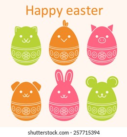 Easter eggs set with cute animals