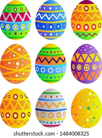 Easter eggs set. Eggs decorated with cute motifs.