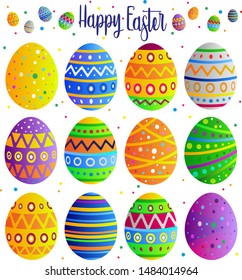 Easter eggs set. Eggs decorated with cute motifs.