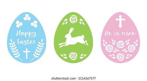 Easter eggs set decorated and flowers  plants  crosses   bunny  Easter eggs ornaments  Vector illustration  