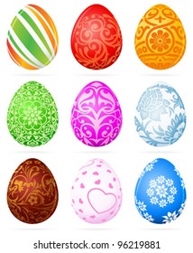 Easter Eggs Set decorated with ornaments and floral