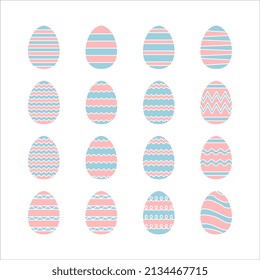 Easter eggs set design. Blue and pink eggs collection for Easter holiday. Vector elements in flat style isolated on white background