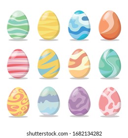 Easter eggs set with difference texture isolate on white background.