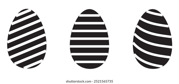 Easter eggs set with different patterns isolated on white background. Coloring page for children's book, antistress painting. Wave, hearts and stripes, dots and triangle ornaments.