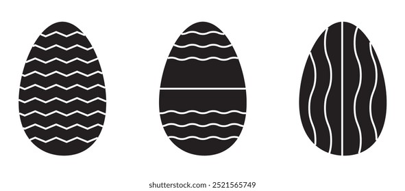 Easter eggs set with different patterns isolated on white background. Coloring page for children's book, antistress painting. Wave, hearts and stripes, dots and triangle ornaments.