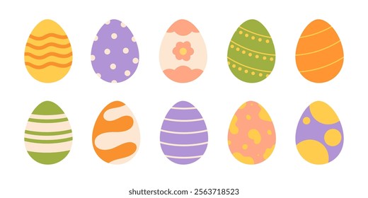 Easter eggs set with different textures. Flat vector isolated illustration