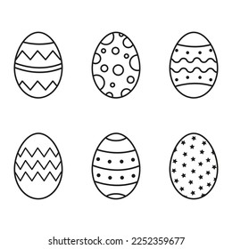 Easter eggs set doodle style. Happy easter hand drawn isolated on white background.