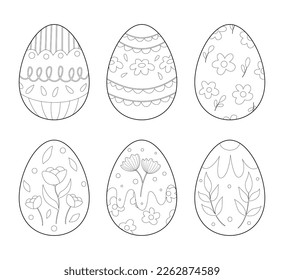 Easter eggs set doodle style. Easter egg coloring page