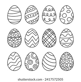 Huevos de Pascua al estilo doodle. Feliz Pascua dibujada aisladamente en el fondo blanco. Elementos decorativos de vacaciones de primavera.