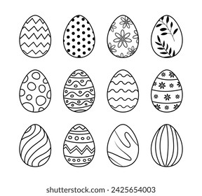 Huevos de Pascua al estilo doodle. Conjunto de huevos de Pascua icono dibujado a mano aislado sobre fondo blanco.