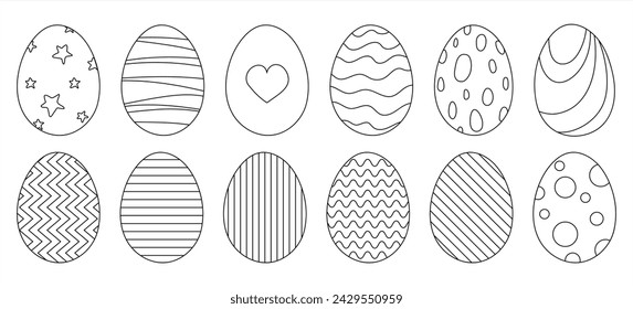 Easter eggs set doodle style. Happy easter hand drawn isolated on white background. Vector 10 eps.