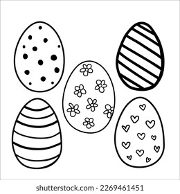 Easter eggs set doodle vector illustration isolated on white background.