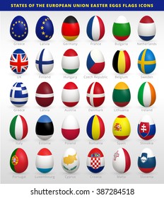 Easter eggs set with European Union states flags vector icons collection 28 easter eggs icons