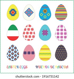 Easter eggs set. Flat design on white background. Vector illustration. Huevos de pascua.