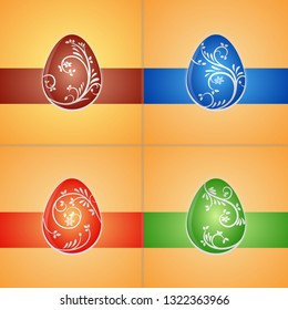 Easter eggs. A set of four cards. The symbol of Easter. Vector.