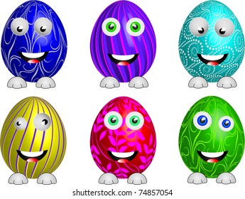 Easter eggs set, funny and crazy,  vector illustration
