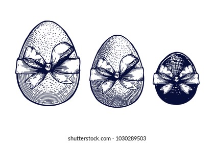Easter eggs set hand drawn Isolated vector illustration. Gift egg. Universal templates for invitation or packaging. Engraving