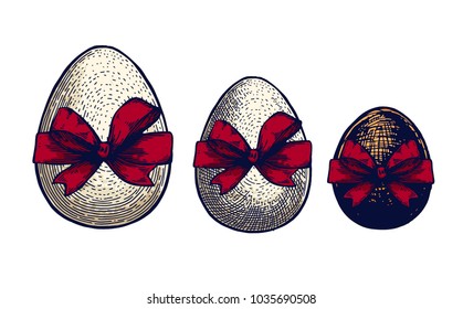 Easter eggs set hand drawn Isolated vector illustration. Gift egg. Universal templates for invitation or packaging. Engraving