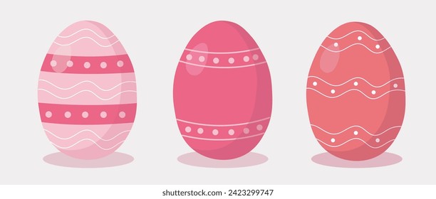 Easter eggs set. Happy Easter. Hand drawn. Pink Eggs with abstract stripes and dots. Vector illustration.