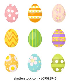 Easter eggs set of icons, design elements. Isolated on white background. Vector illustration.