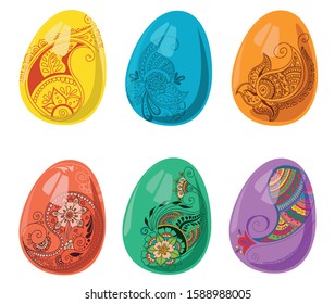 Easter eggs set in indian style. Vector isolated illustration for design on white background