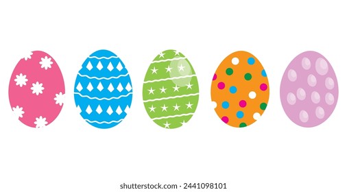 easter eggs, set of isolated objects. festive painted eggs with colored patterns. vector flat simple cartoon holiday illustration