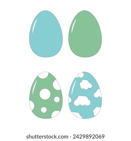 Easter eggs set isolated on white background. Vector flat with outline illustration on green and blue color.