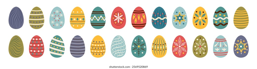 Easter eggs set isolated on white. Colored Easter eggs cliparts. Vector hand drawn collection.