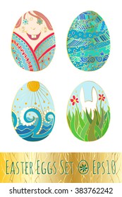 Easter eggs set isolated on white background. Hand drawn cartoon vector illustration