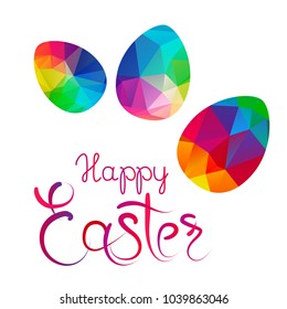 Easter eggs set with lettering isolated on white background. Design element for greeting cards or flyers.